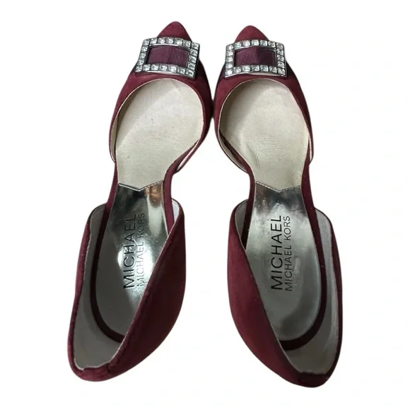 Michael Kors Burgundy Suede Kitten Heels with Rhinestone Buckle – Size 5M - Picture 2 of 11